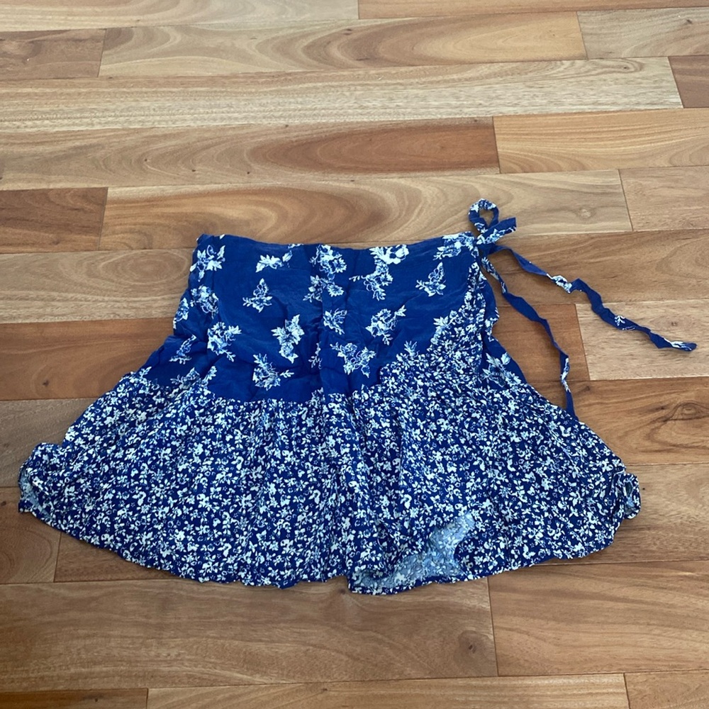 Blue Floral Wrap Skirt